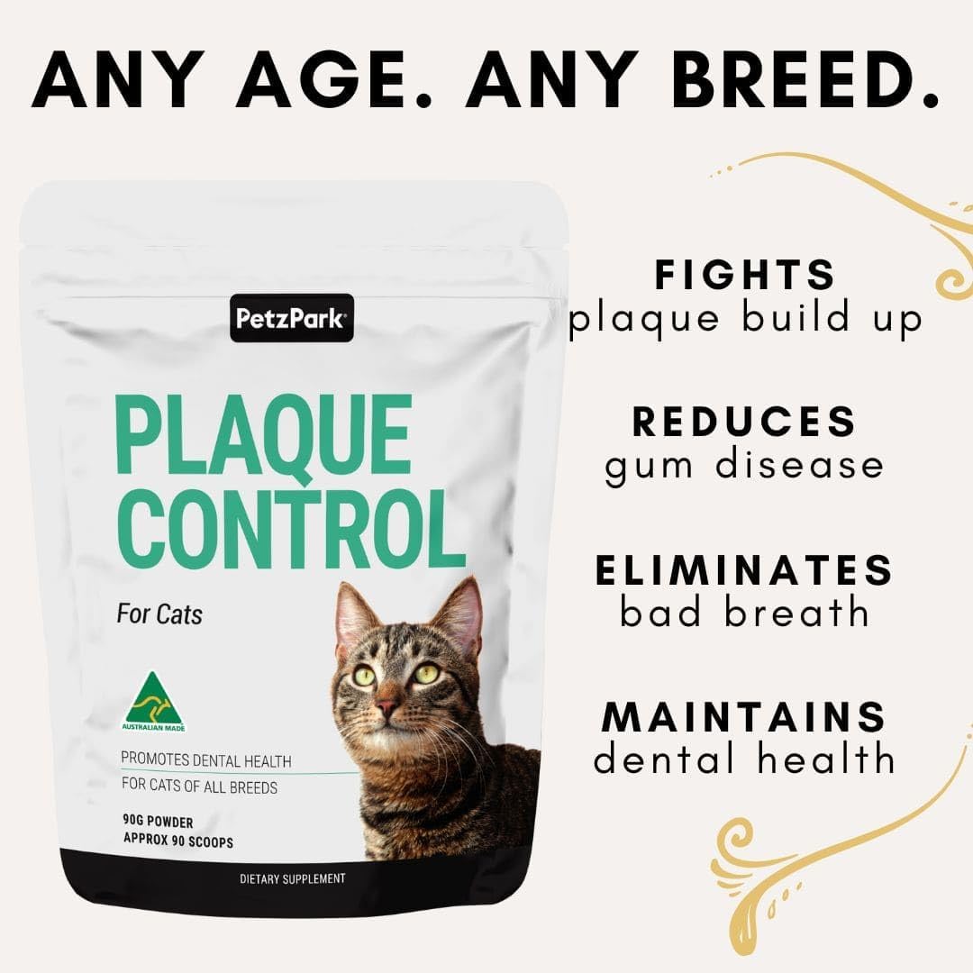 Petz Park Plaque Control for Cats Australian Made - Cat Dental Care - Feline Tartar Removal Cat Supplement - Cat Food Topper