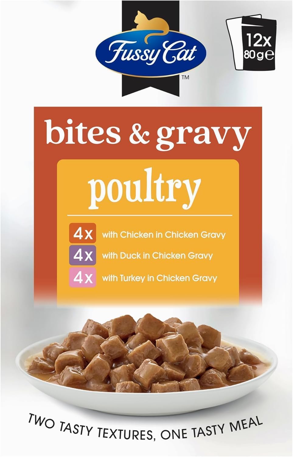 Fussy Cat Grain Free Adult Twice as Tasty Wet Cat Food, Bites & Gravy Poultry 12x80g