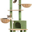 PAWZ Road Cactus Cat Tree Floor to Ceiling Tower with Adjustable Height(216-285cm), 7 Tiers Climbing Activity Center Cozy Hammocks, 5 Platforms and Scratching Posts for Indoor Cats, Green