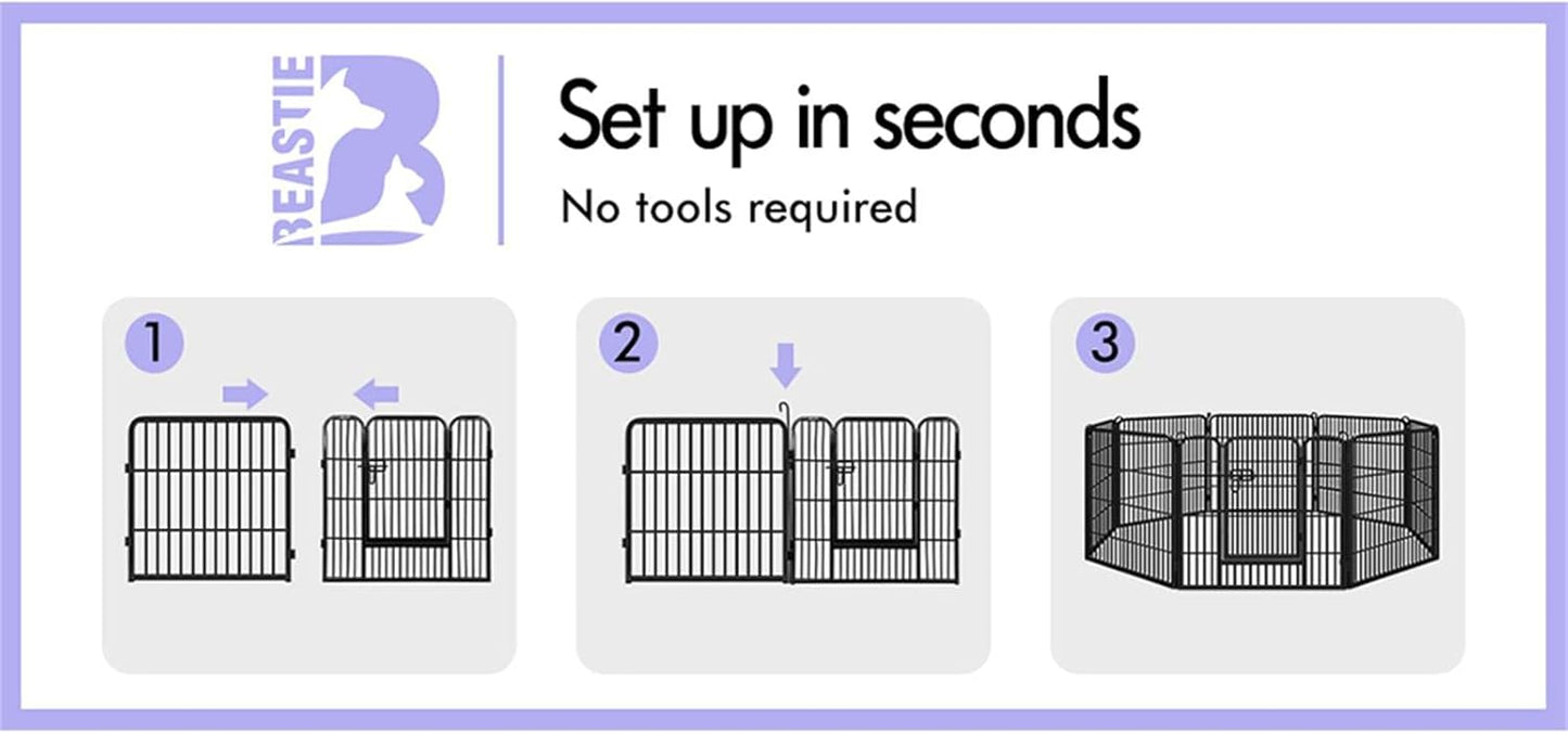 Beastie Foldable Pet Dog Metal Playpen 24", 8 Panels Folding