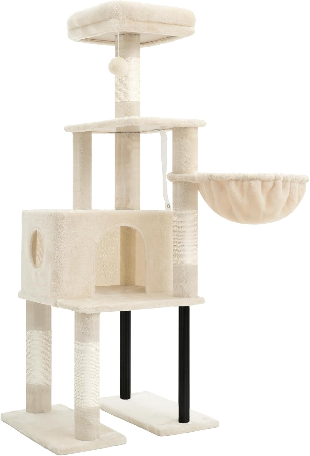 Heybly Cat Tree, 125 cm Cat Tower for Indoor Cats, Spacious Cat House Condo with Hidden Space，Sturdy Steel Tube，Soft Plush Top Perch，Cozy Hammock and Sisal Scratching Posts, Beige HCT200SM