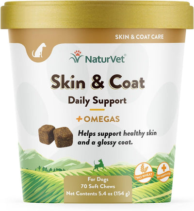 NaturVet Skin & Coat Plus Breath Aid for Dogs, 70 ct Soft Chews, Made in USA