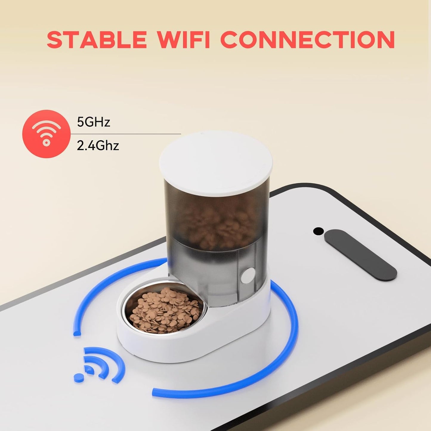 Rechargable Automatic Cat Feeders - 5G WiFi Pet Feeder with APP Control, 4L Timed Cat Feeders for Dry Food, 1-10 Meals Per Day, 12 Portions Per Meal, Easy to Clean
