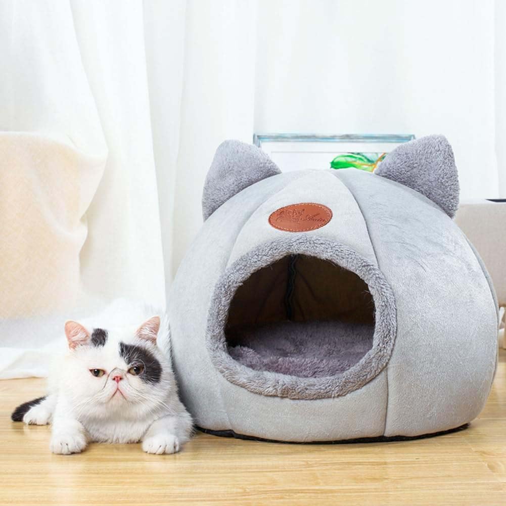 Cat Cave Bed Dog House Cats Tent with Removable Cushion Pillow (Gray, XL-15.75x15.75x15.75 Inches)