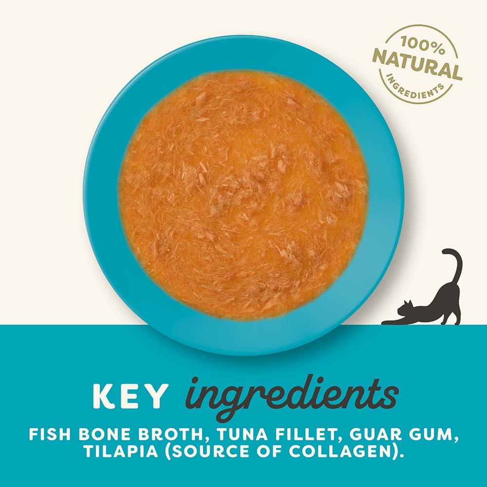 Applaws 100% Natural Wet Cat Treat Fish Bone Broth with Tuna Fillet Soup, Limited Ingredients Pet Food 80g (Pack of 6)