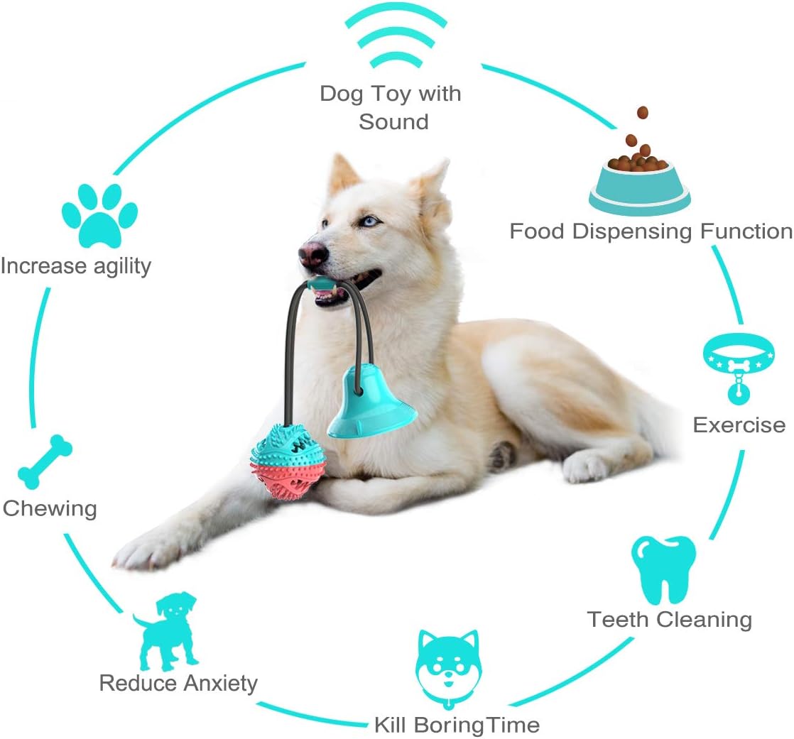Interactive Dog Toys Tug of War, Mentally Stimulating Toys for Dog, Puppy Teething Puzzle Treat Food Dispensing Ball Toy for Small Medium dog