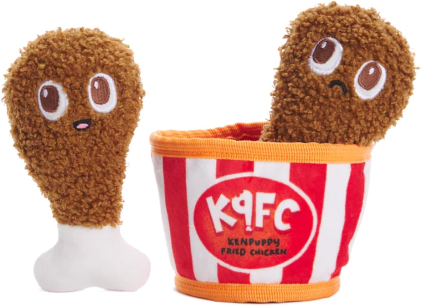 Barkbox Kenpuppy Fried Chicken (BoBB) Dog Squeak Chew Toy - Plush Bucket & Drumstick Set with Squeakers & Crinkle – for X-Small to Small Dogs