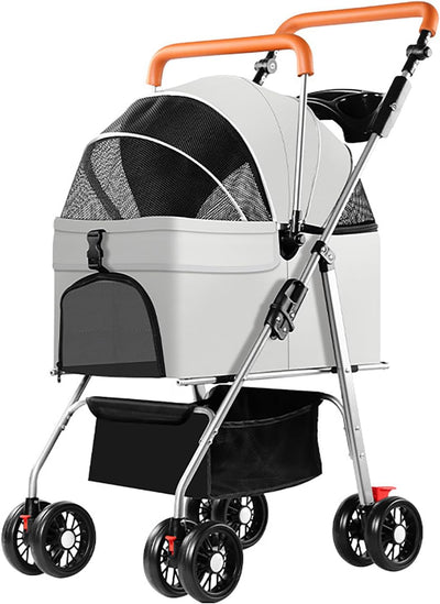 Pet Stroller with 4 Wheels, Foldable Pet Travel Carrier for Medium Small Dogs Cats