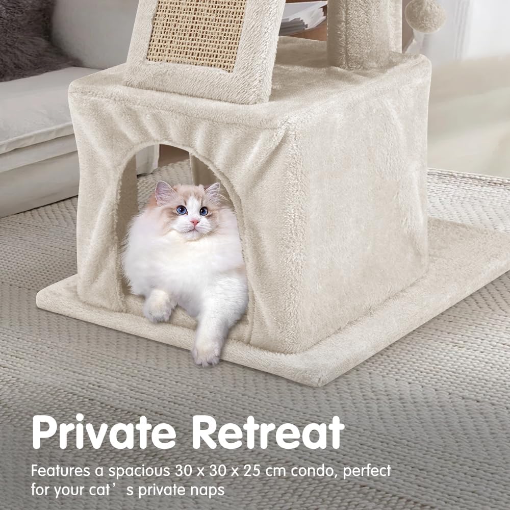 Petzly Cat Tree, 125cm Cat Tower for Large Cats Indoor, Multi-Level Cat Condo with Cat Ladder