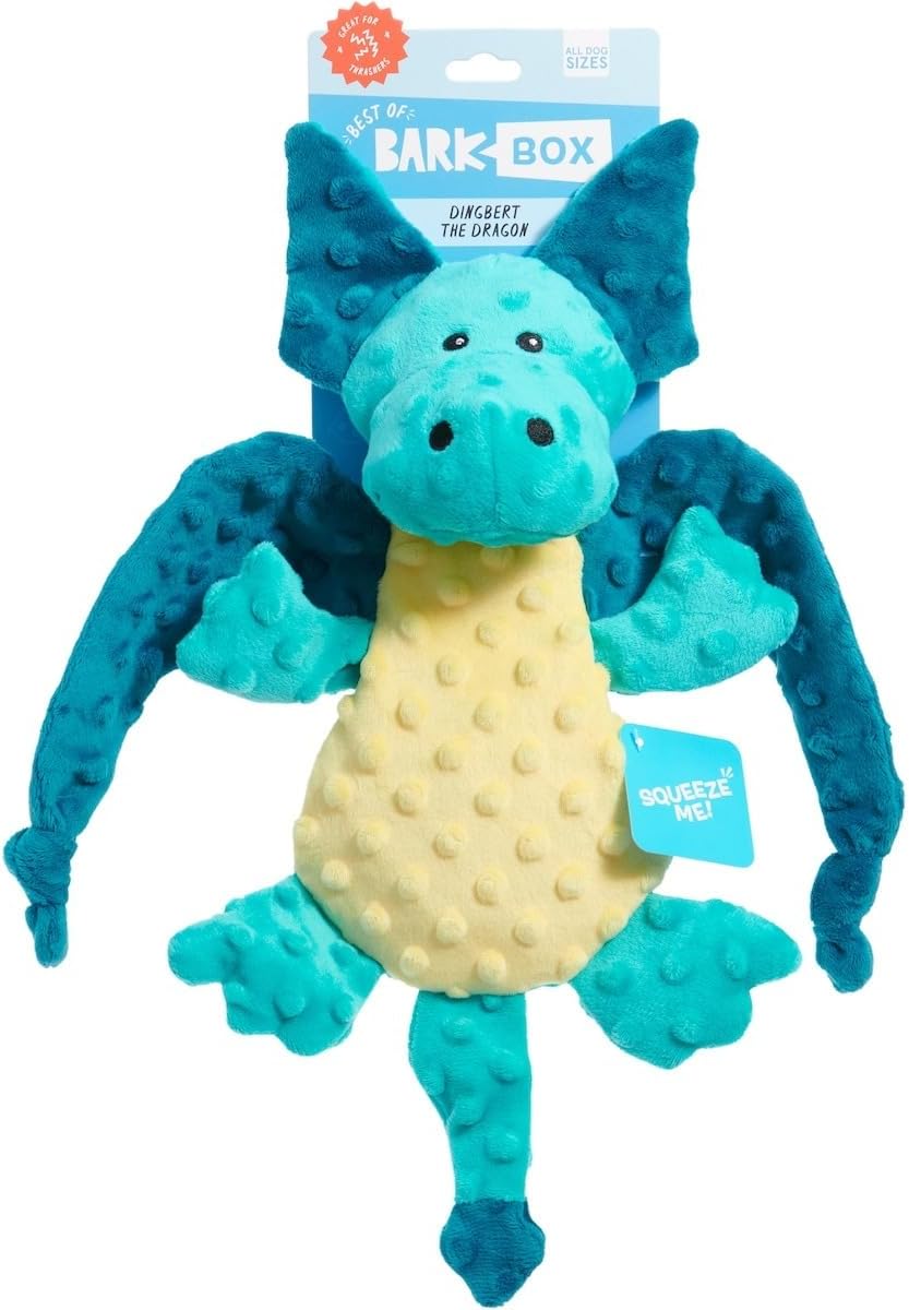 Barkbox Dingbert The Dragon Plush Dog Toy – Squeaky & Crinkly Fantasy Dragon Toy with Flapping Wings for All Dogs