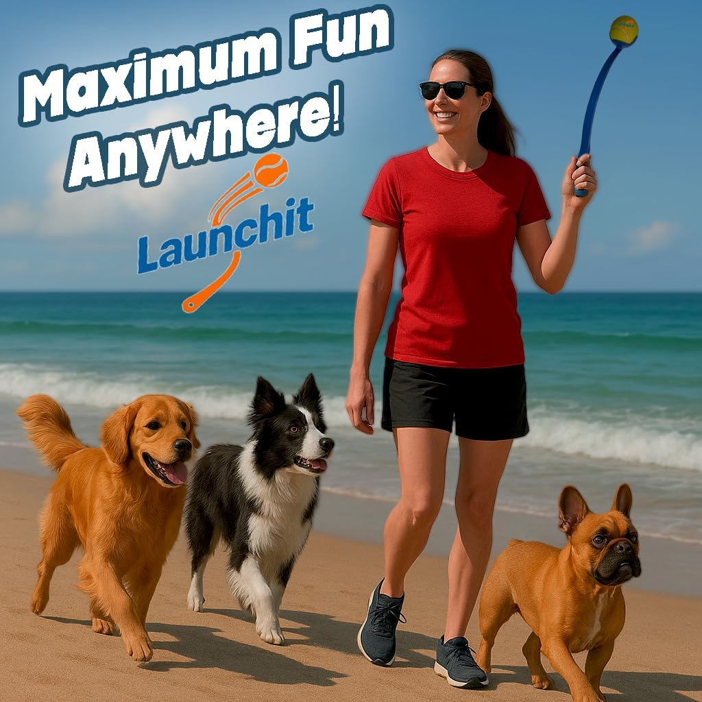 Dog Ball Thrower Launcher, Tennis Ball Launcher, for Small Large Dogs Compact Design 13.8" Stick with Medium 2.5" Red