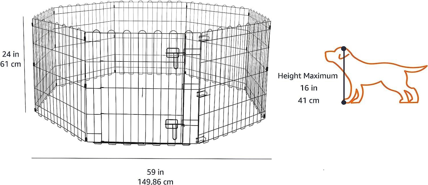 Amazon Basics Foldable Metal Pet Dog Exercise Fence Pen With Door Gate - 150 x 150 x 61 centimeters, Black