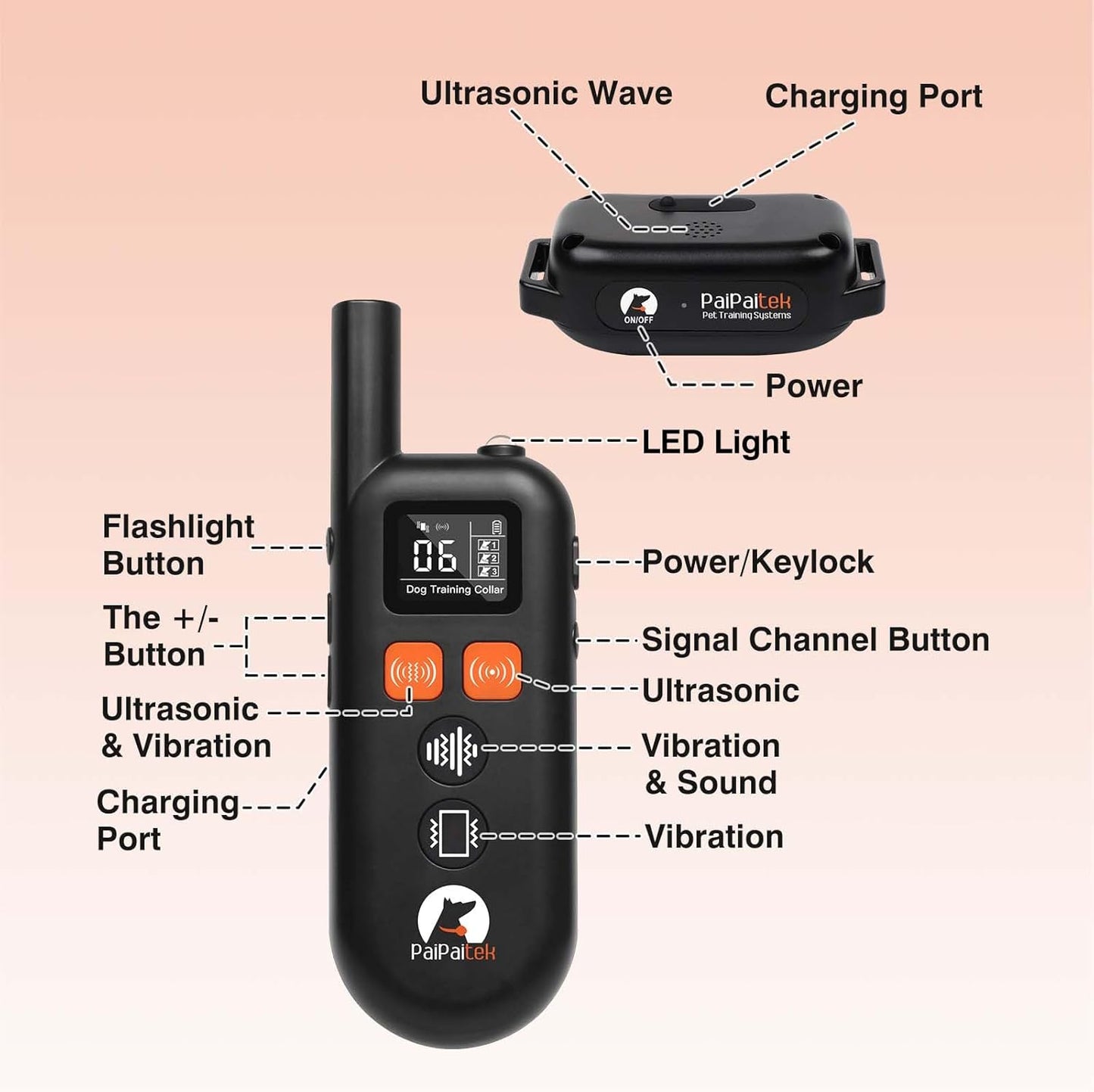 PaiPaitek Vibrating Dog Collar No Shock - 3300ft Dog Training Collar with Remote for 10-120lbs Small Medium Large