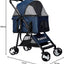 PaWz Large Pet Stroller - Dog Cat Carrier Pushchair, Foldable Pram 4 Wheels Blue