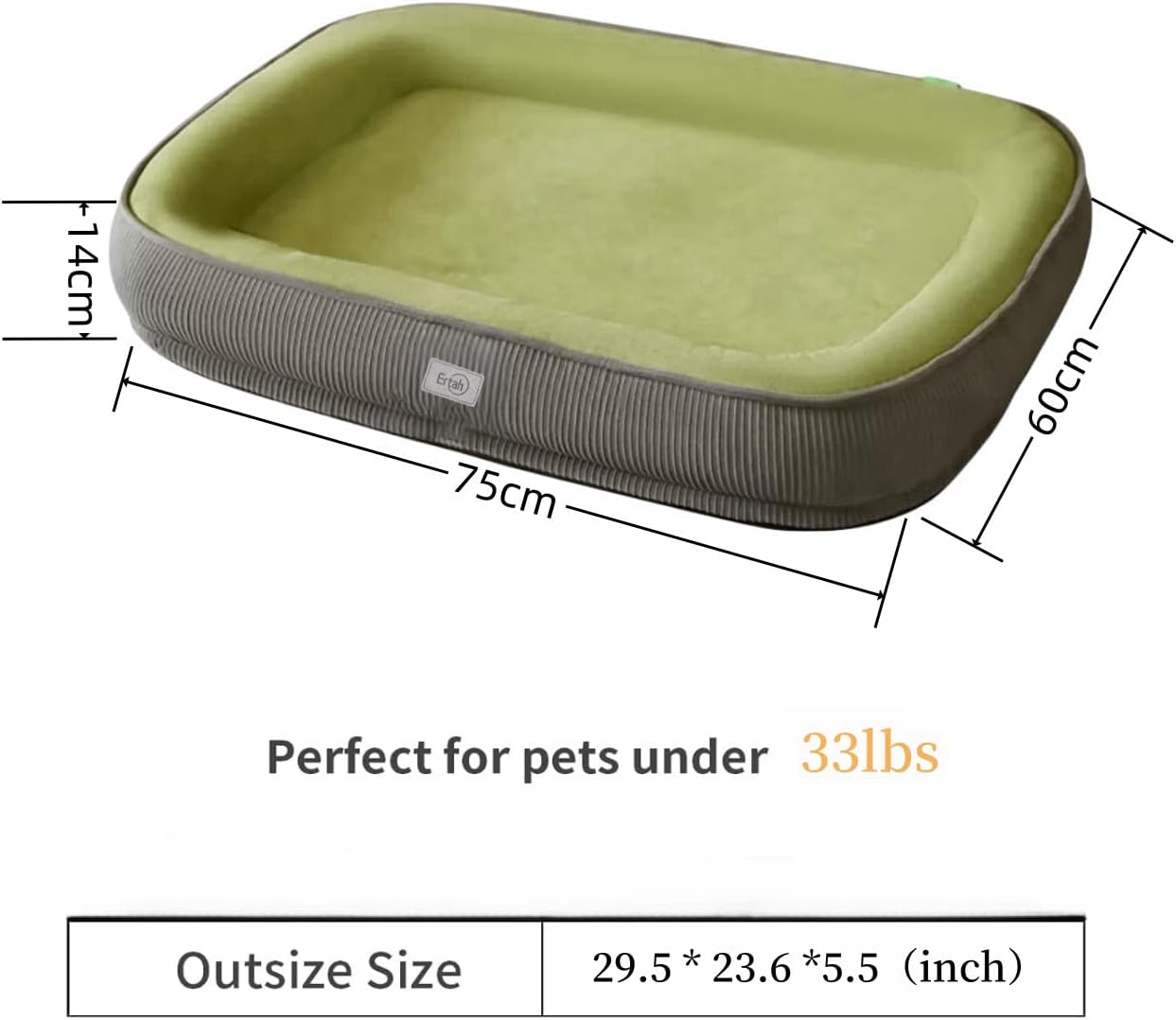 Ertah Dog Beds for Large Dogs, Medium Waterproof Dog Bed with Removable Washable Cover & Anti-Slip Bottom Washable Cover Nonskid Bottom