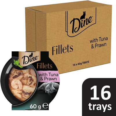 DINE Filets Wet Cat Food with Tuna & Prawn 16 x 60g Trays