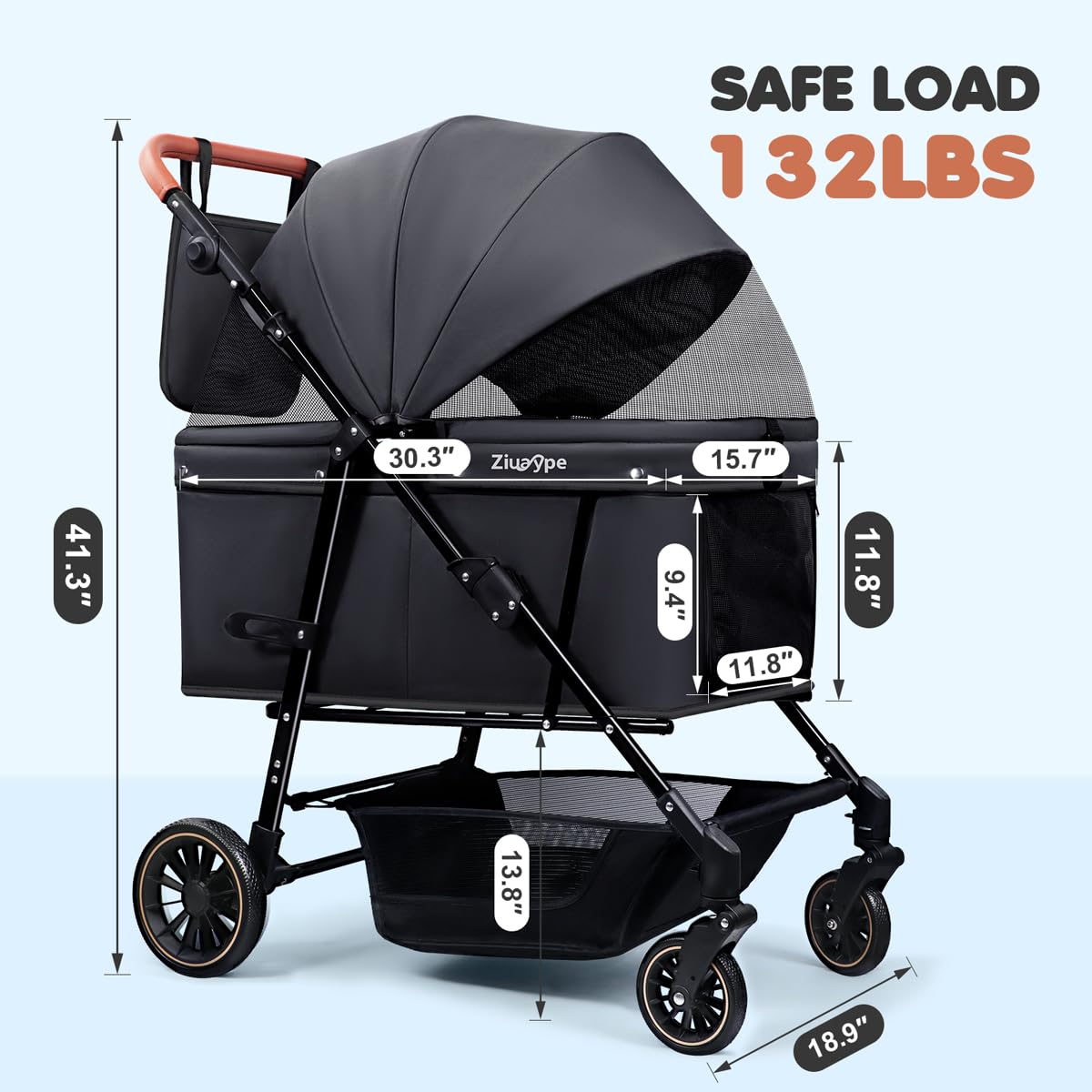 Dog Stroller for Large & Medium Dogs (20–132 lbs)
