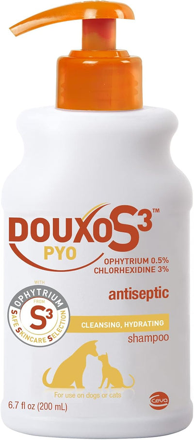 Douxo S3 Pyo Shampoo, Contains 3% Chlorhexidine & 0.5% Ophytrium, Antiseptic & Hydrating (200mL)