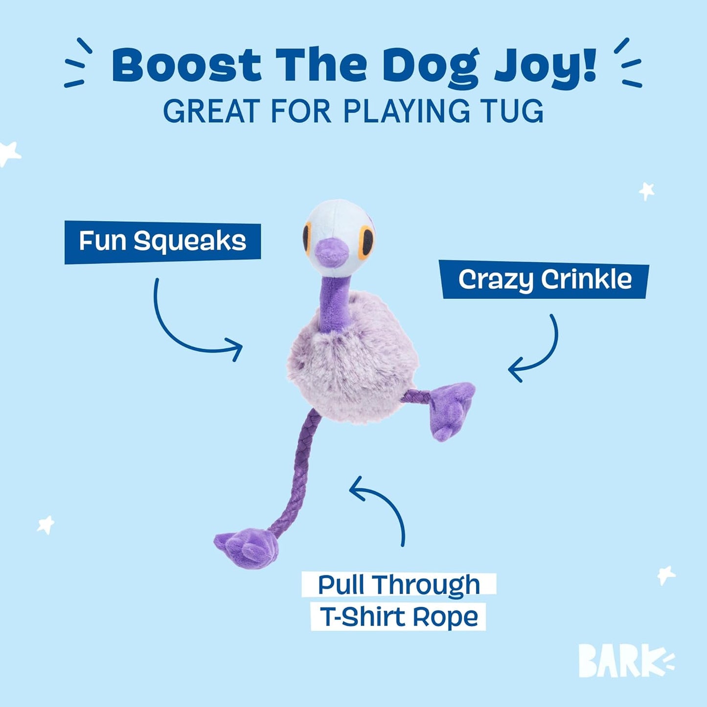 Barkbox Adelaide Emu Plush Dog Toy – Aussie Outback Inspired Squeaky & Rope Tug Toy