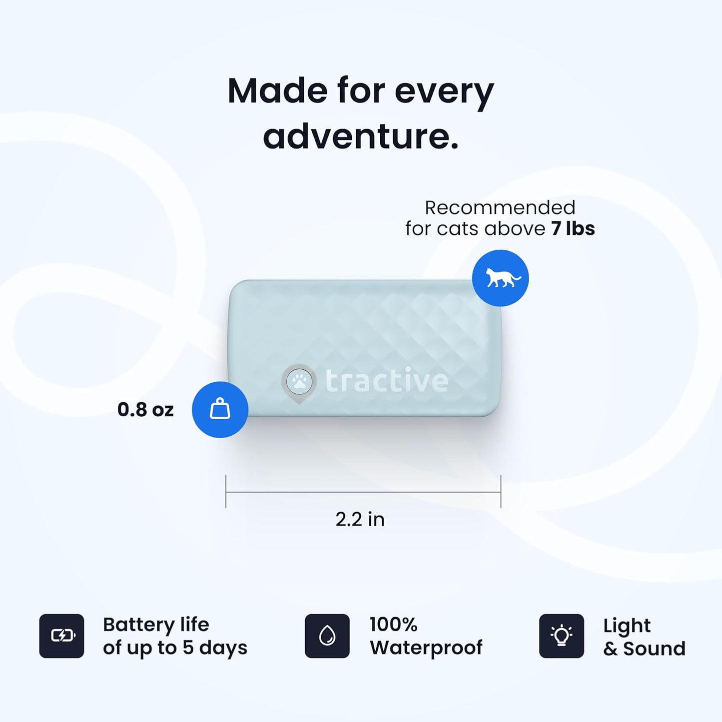 Tractive Smart Cat GPS Tracker | Real-Time Location & Wellness Monitoring for Cats 6.5 lbs+