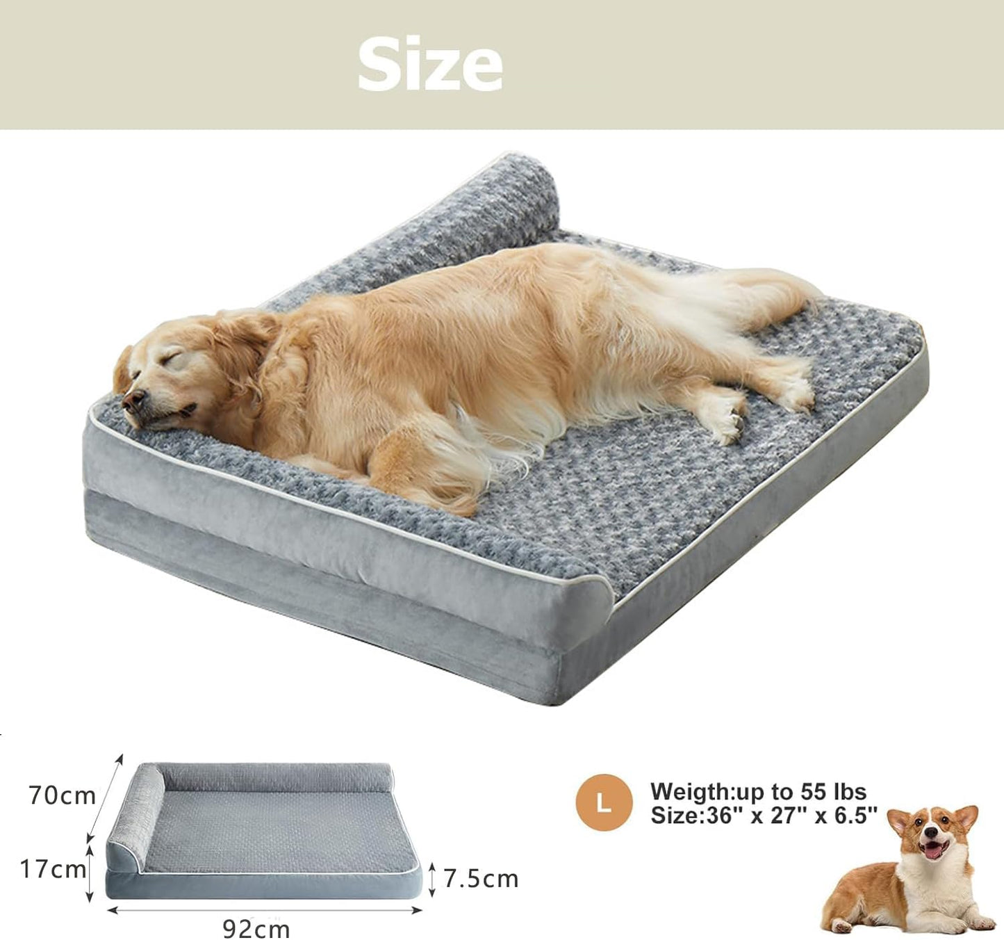 Orthopedic Dog Beds for Large Dogs-Waterproof Sofa Dogs Bed with Removable Washable