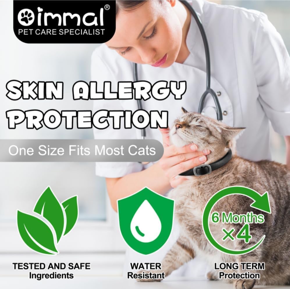 Cat Flea and Tick Collar | 24-Month Flea & Tick Prevention | Adjustable, Water-Resistant & Safe | Natural Ingredients | for Cats of | 4-Pack