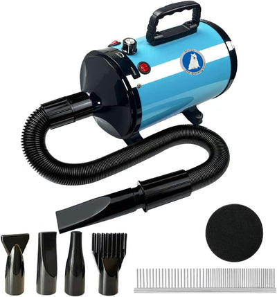 Professional Dog Hair Dryer, Low Noise, Adjustable Temperature (Blue)