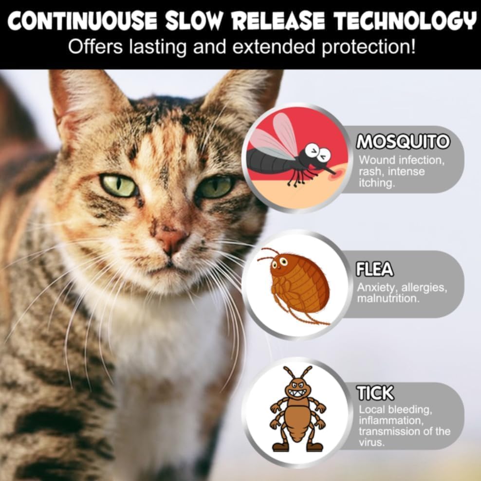 Cat Flea and Tick Collar | 24-Month Flea & Tick Prevention | Adjustable, Water-Resistant & Safe | Natural Ingredients | for Cats of | 4-Pack