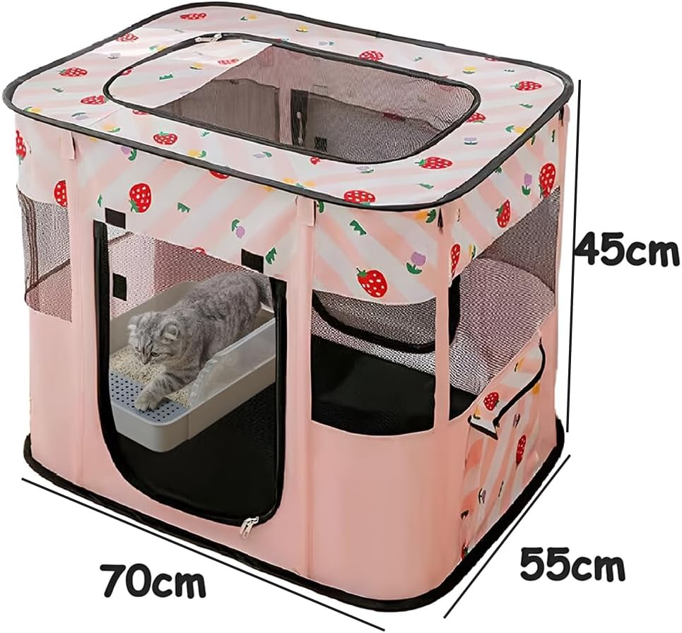 Foldable Pet Playpen, Portable Kennel Crate Cat Playpen for Dog cat (Size M, Pink)