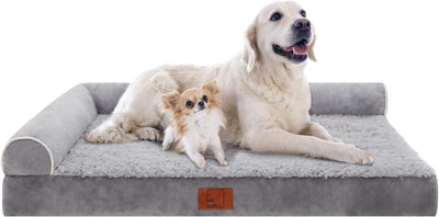 Lazy Lush Bolster Dog Bed for Extra Large Dogs, Memory Foam Orthopedic L-Shape