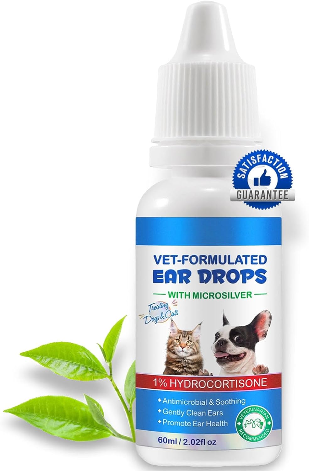 Ear Drops for Cats & Dogs-Dog Ear Infection Medication-Ear Mites Treatment-Dog Yeast Soothing Cleansing with 1% Hydrocortisone-60ml