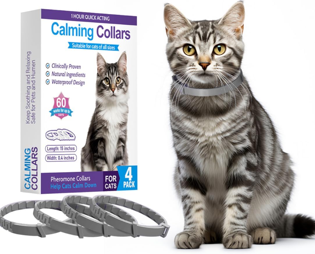 Calming Collar for Cats 4 Pack, Pheromone Infused Collar, Natural Ingredients for Anxiety and Stress Relief