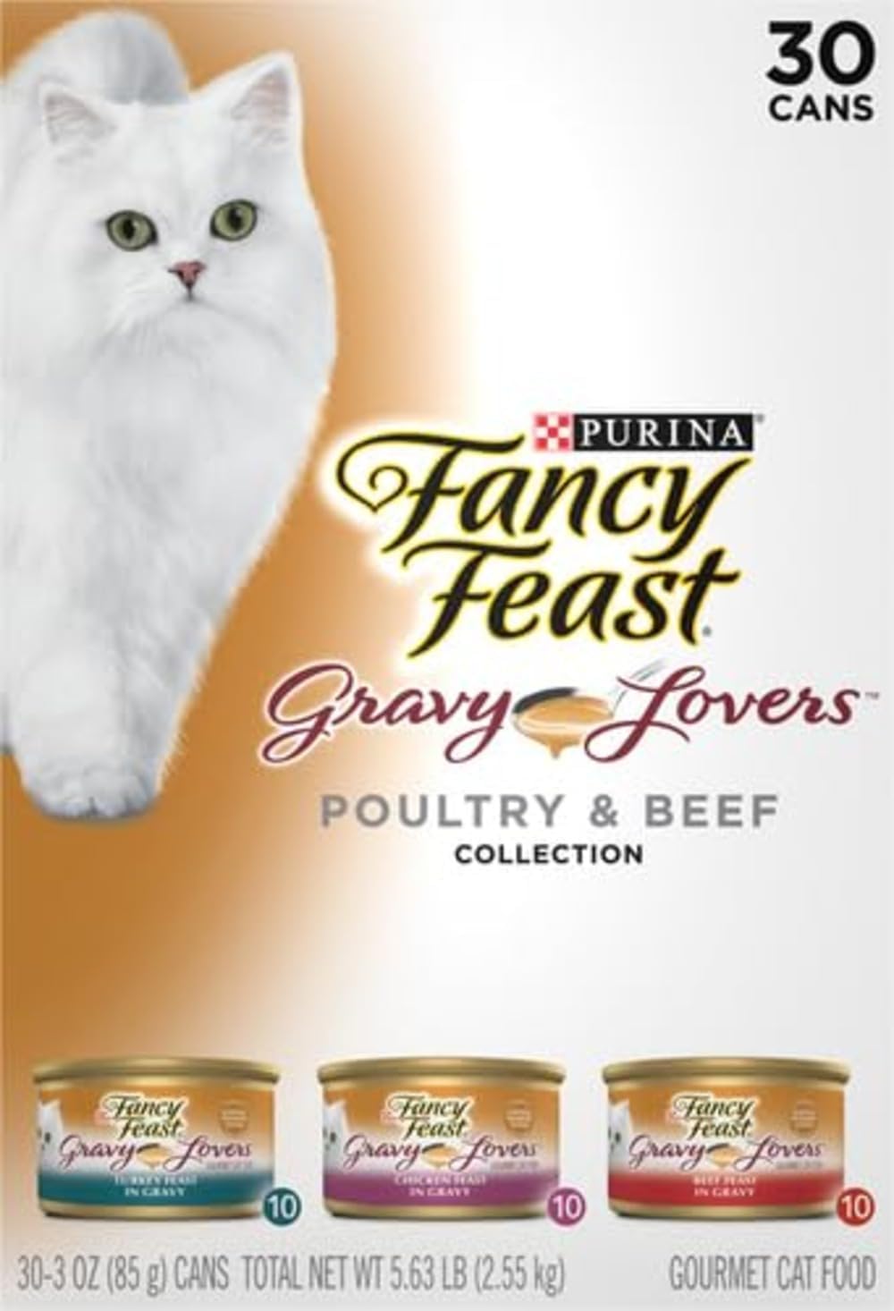 Fancy Feast Cat Food Adult Gravy Lovers Poultry & Beef Feast Variety, Wet Food - 30 Pack x 85g Can
