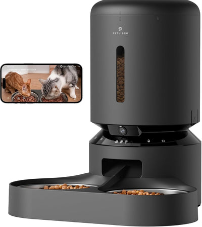 PETLIBRO Automatic Cat Feeder with Camera for Two Cats, 1080P HD Video with Night Vision, 5G WiFi Pet Feeder with 2-Way Audio for Cat & Dog,Black 5L