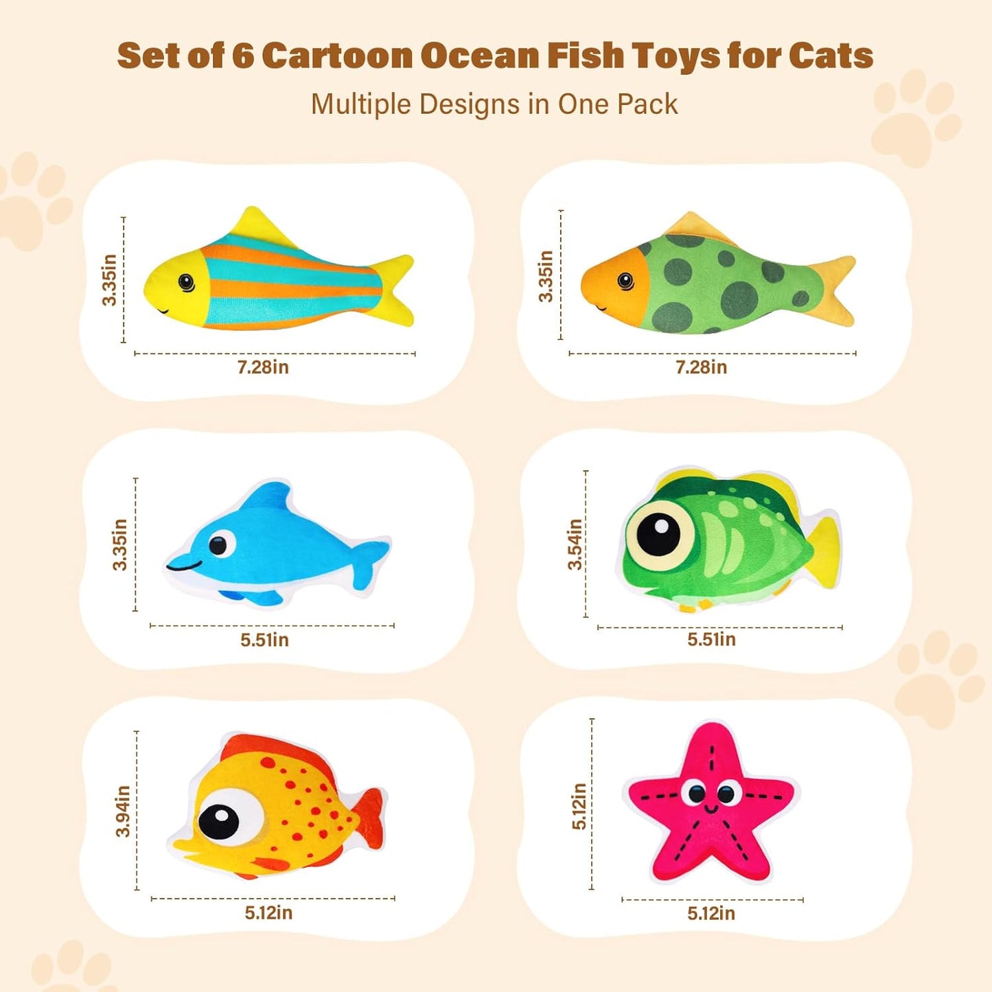 6 Pcs Catnip Toys Cat Toys, Fish Shaped Interactive Big Crinkle Sound Kitten Exercise