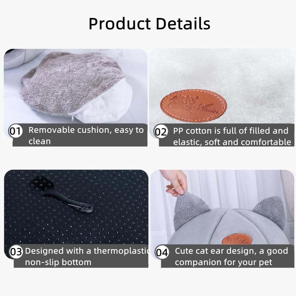 Cat Cave Bed Dog House Cats Tent with Removable Cushion Pillow (Gray, XL-15.75x15.75x15.75 Inches)