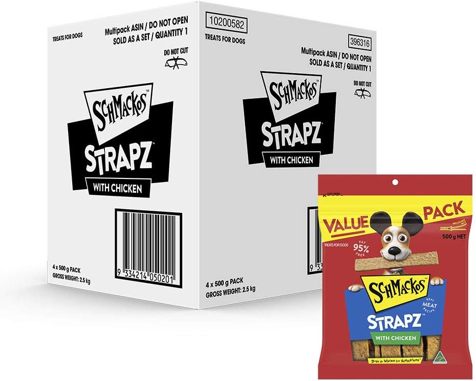 SCHMACKOS Strapz Dog Treats With Chicken 500g, 4 Pack