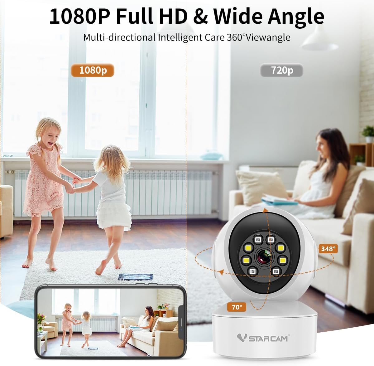 VSTARCAM Indoor Security Camera,2K HD WiFi Camera,Baby Camera,360° PTZ Camera,Dog Camera,Pet Camera,Baby Monitor,Night Vision(Led Camera CS49L)