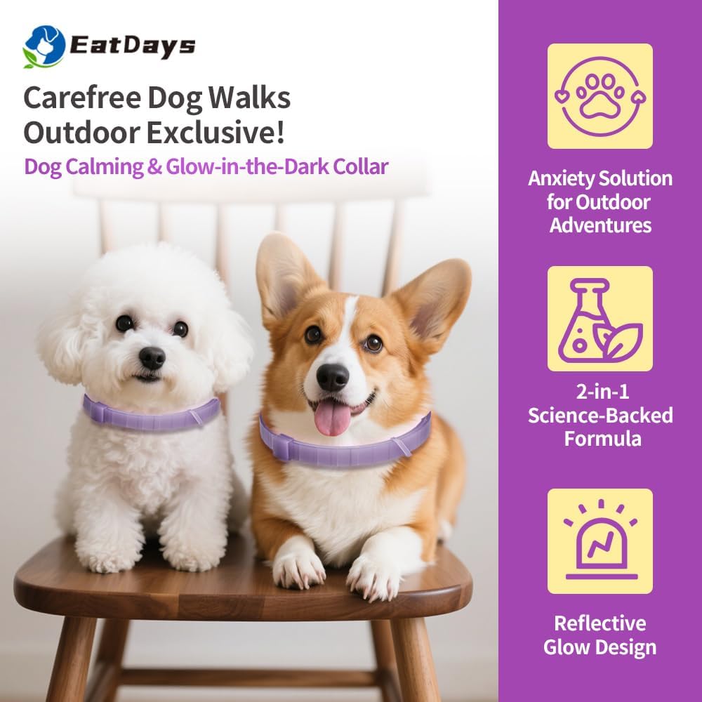 Fluorescent Calming Collar for Dogs and Cats with Pheromones - Maximum Anxiety Relief & Stress Reduction for Thunderstorms,Travel, Fireworks and Noise Phobias - Long Lasting 30 Days