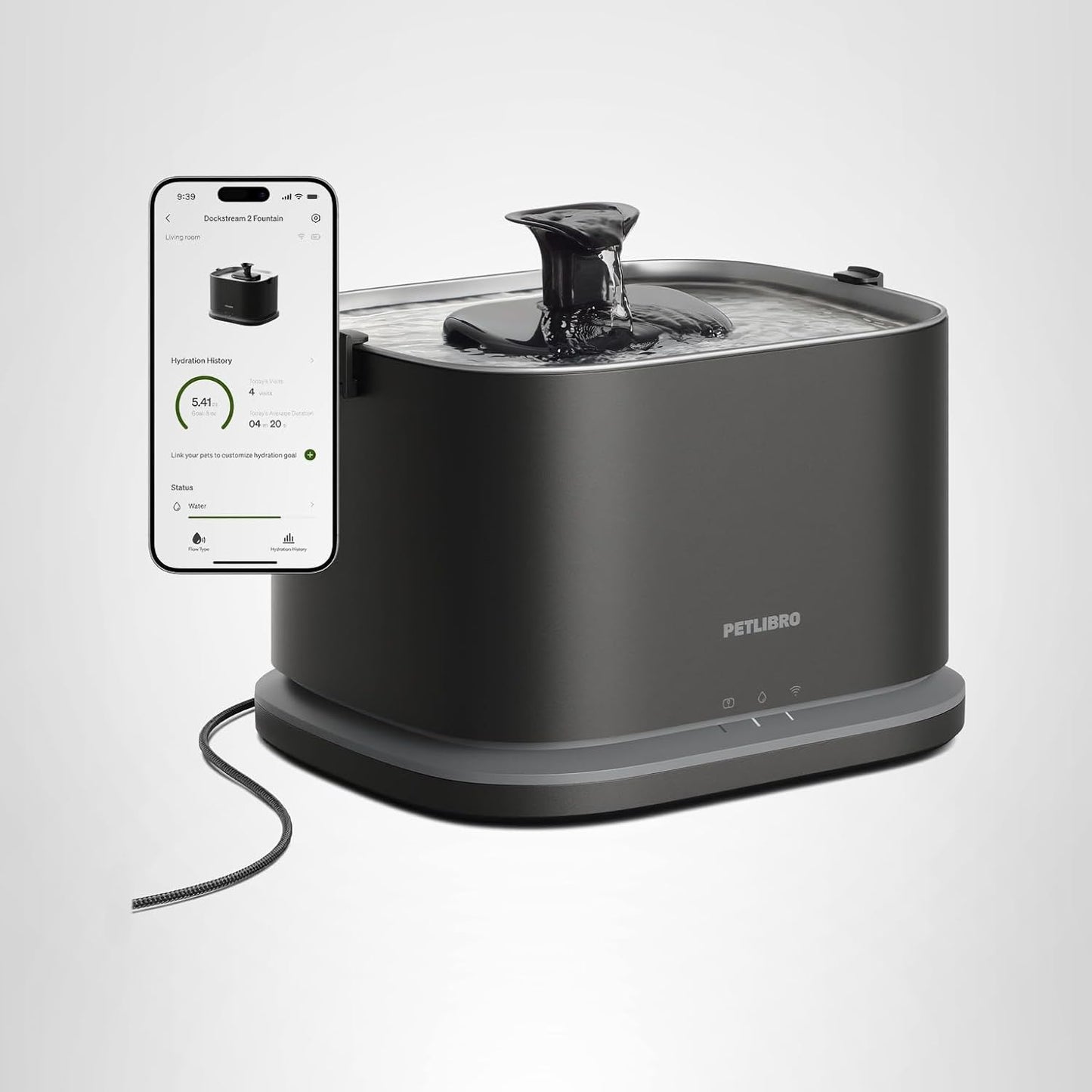 PETLIBRO Upgrade Cat Water Fountain Stainless Steel Tray, Dockstream 2 Cat Fountain Indoor, 3L