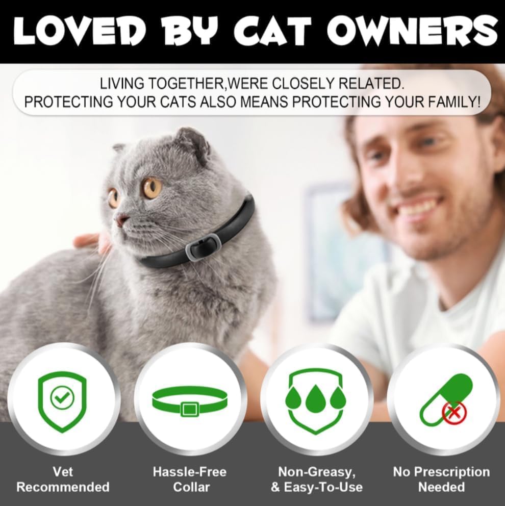 Cat Flea and Tick Collar | 24-Month Flea & Tick Prevention | Adjustable, Water-Resistant & Safe | Natural Ingredients | for Cats of | 4-Pack