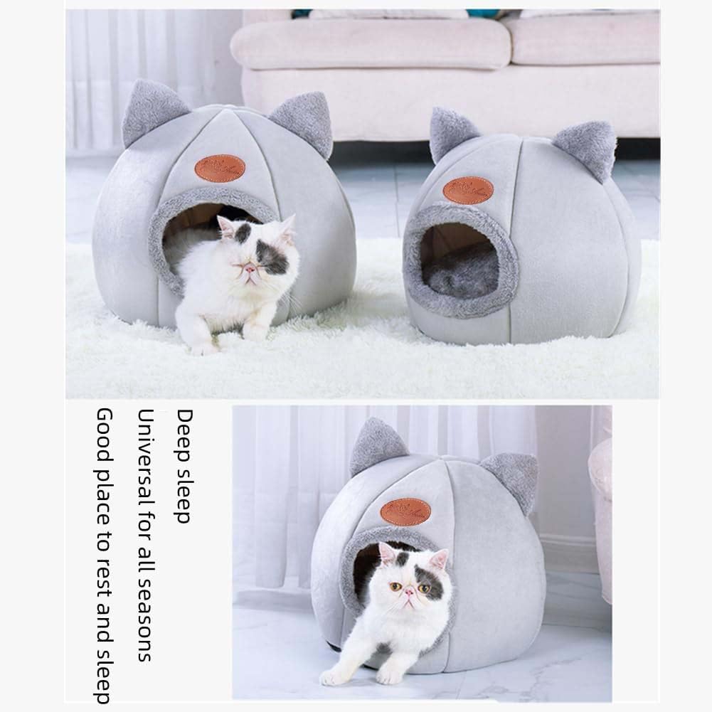 Cat Cave Bed Dog House Cats Tent with Removable Cushion Pillow (Gray, XL-15.75x15.75x15.75 Inches)