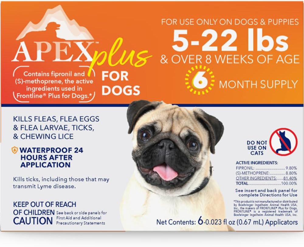 Apex Plus Flea and Tick Prevention for Dogs | Small (5-22 lbs) | 6-Month Supply | Dog Flea and Tick Treatment
