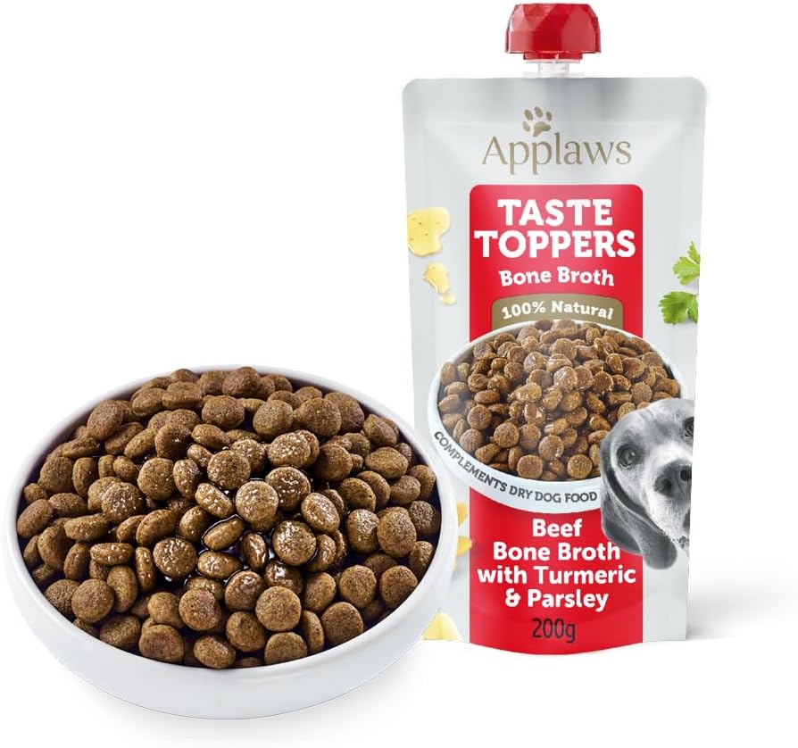 Applaws Taste Toppers 100% Natural Wet Dog Food Beef Bone Broth with Turmeric & Parsley 200g (Pack of 6), Limited Ingredients Pet Food