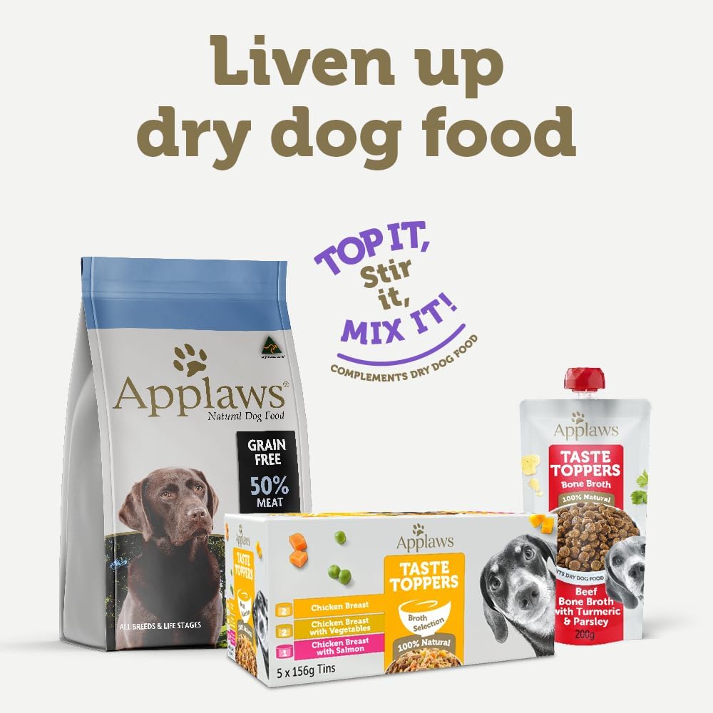 Applaws Taste Toppers 100% Natural Wet Dog Food Beef Bone Broth with Turmeric & Parsley 200g (Pack of 6), Limited Ingredients Pet Food