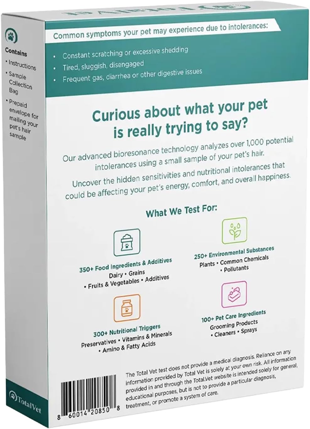 TotalVet Dog Allergy +1000 Food & Nutritional Sensitivity Test, Pet Intolerance Kit at Home