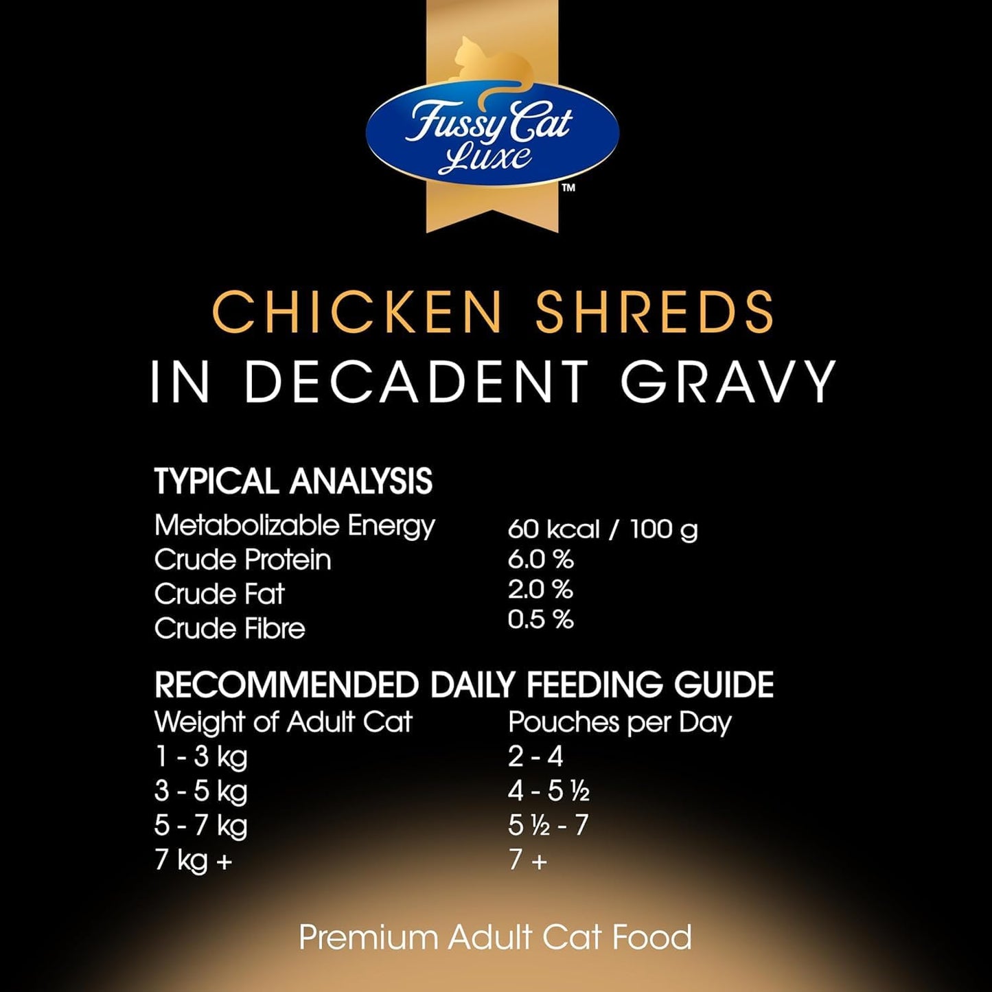 Fussy Cat Luxe Wet Cat Food, Chicken Shreds in Decadent Gravy 12x70g