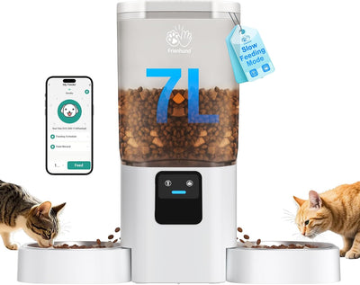 Frienhund Automatic Cat Feeder with Slow Feed for 2 Cats: 5G WiFi Automatic Dog Feeder