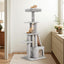 Petzly Cat Tower, 125cm Cat Tree for Indoor Large Cats, Multi-Level Condo with Ladder, Hideaways, Pompoms and Toy, Grey