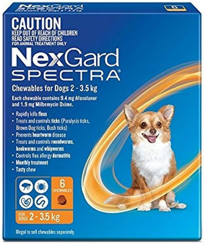 Nexgard, Flea, Tick & Worming Monthly Chew, Spectra, Dog, 2-3.5kg, 6pk